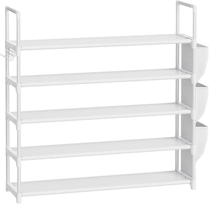 VILICK Shoe Rack for Closet Shoe Organizer Space Saver Storage for 20-25 Pair Shoe Shelf with Hook and Side Pocket Free Standing 5 Tier Shoe Rack Organizer for Entryway,Small Spaces, White