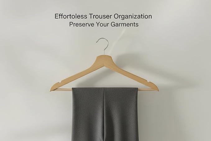 Wooden Hangers 30 Pack - Slim Rotating Hook with Non-Slip Pant Bar Durable Space-Saving Closet Organizers for Suits, Shirts & Dresses