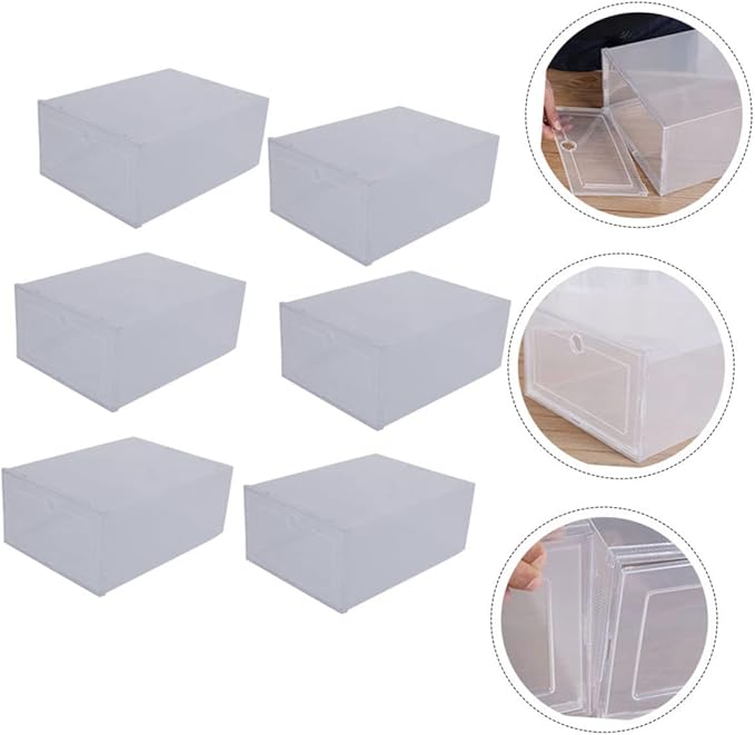Holibanna 6pcs Shoe Containers Lids Plastic Shoe Boxes Storage Boxes Clamshell Design Easy to View Clean