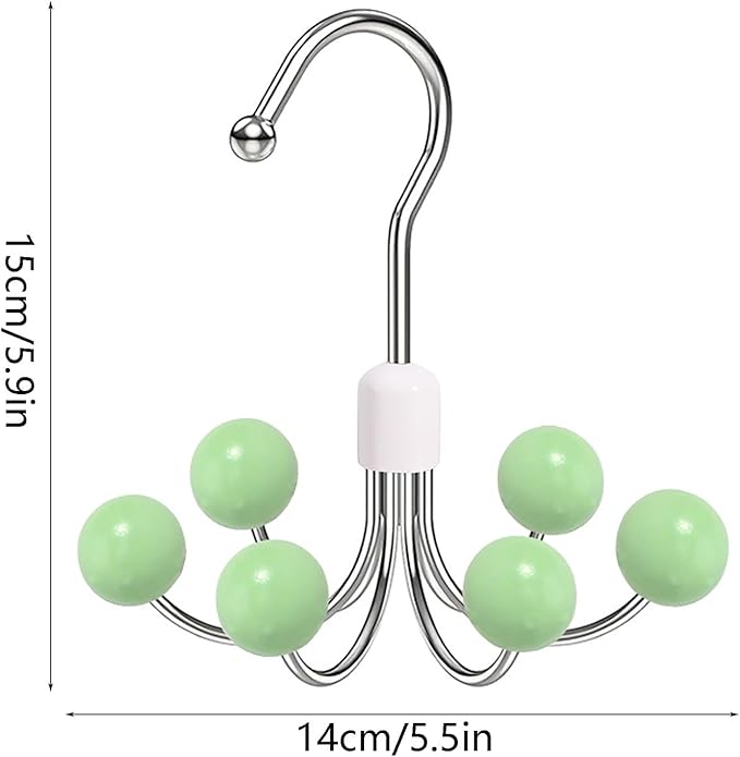6-Wooden Balls Space Saving Hangers, Multipurpose 360° Swivel Hanger for Closet, Rotatable Wardrobe Hooks, Hanging Holder Organizer for Purse, Belt, Scarf, Bra, Hat and Tie Storage (Pink)