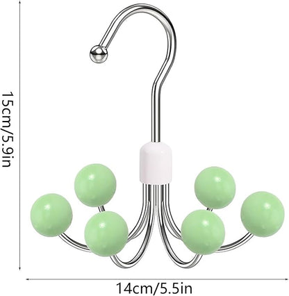 6-Wooden Balls Space Saving Hangers, Multipurpose 360° Swivel Hanger for Closet, Rotatable Wardrobe Hooks, Hanging Holder Organizer for Purse, Belt, Scarf, Bra, Hat and Tie Storage (Pink)