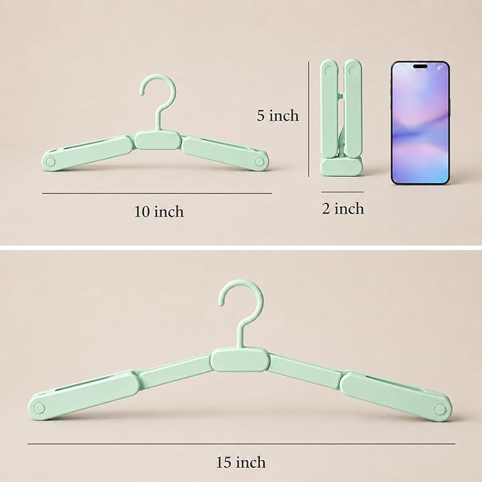 6 Pack Foldable Travel Hangers with 12 Clips, Portable Collapsible Clothes Hanger for Travel, Cruise, Hotel, Camping, Dorm, Space Saving Laundry Solution for Small Spaces (Light Green)