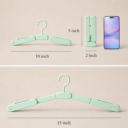 6 Pack Foldable Travel Hangers with 12 Clips, Portable Collapsible Clothes Hanger for Travel, Cruise, Hotel, Camping, Dorm, Space Saving Laundry Solution for Small Spaces (Light Green)