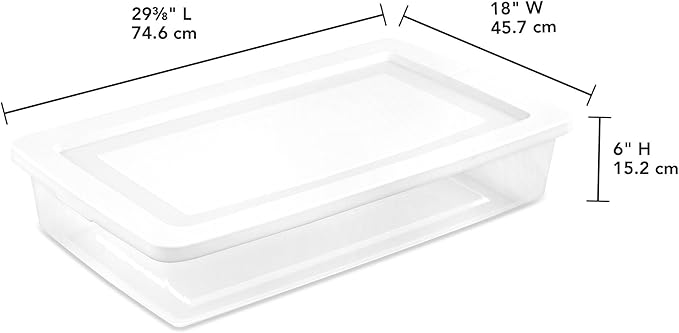 Sterilite 6 Pack Storage Box, 41 Quart Stackable Tote, Clear Plastic Container with Secure Snapping Lids for Home and Office Organization, White
