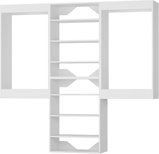 ROOMTEC Modular Closet System, 66" Wall-Mounted Closet Organizer with Hanging Rods and Shelves, Wooden Tower for Walk-In Closets, Wardrobe Storage Kit, White