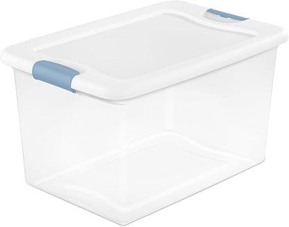 Sterilite 4-Pack 64 Quart Latching Box, Clear Plastic Storage Organizer Bins with White Lids - Large Stackable Containers for Home Bedroom, Dorm Room, and Closet Organization