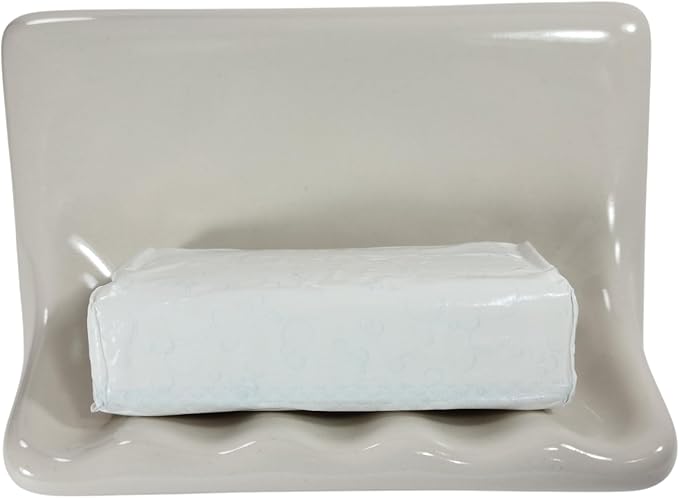 Beige Bone Almond Ceramic Soap Dish Shower Tray Tile in Installation Vintage Mid Century Modern Retro