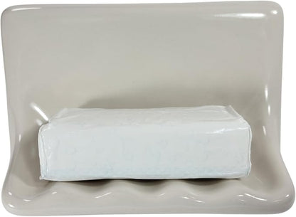 Beige Bone Almond Ceramic Soap Dish Shower Tray Tile in Installation Vintage Mid Century Modern Retro