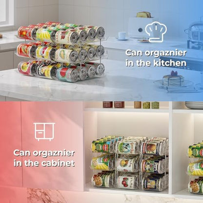 Can Organizer for Pantry Stackable AND Rolling Soda Can Dispenser for Refrigerator Soda Can Organizer