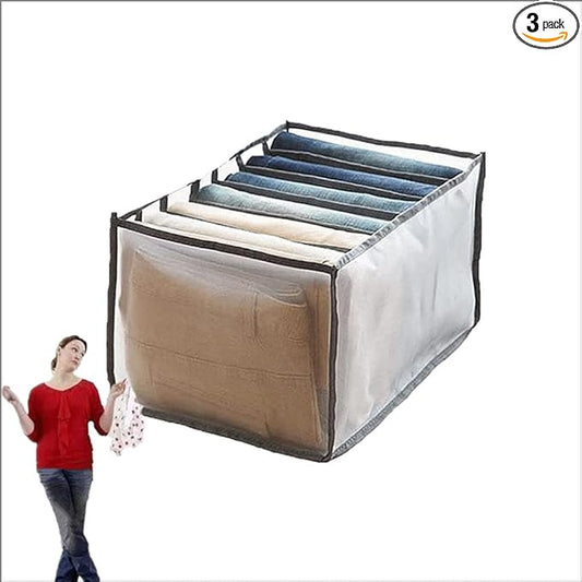 1PC/3PCS Wardrobe Clothes Organizer and Storage Grid For Jeans Drawers and Pants (Gray,For Jeans/7 Grids/Medium)