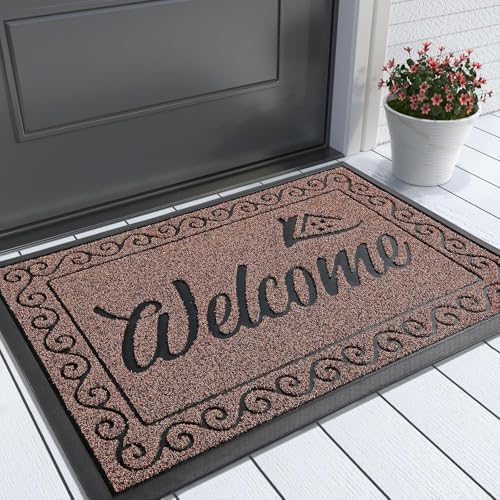 Yimobra Welcome Mat Outdoor Indoor, Waterproof Heavy Duty Front Door Mat Outside Entrance, Extra Sturdy Non-Slip Doormat, Low Profile, Dirt Trapping, 36x24 Inches, Maroon by Yimobra