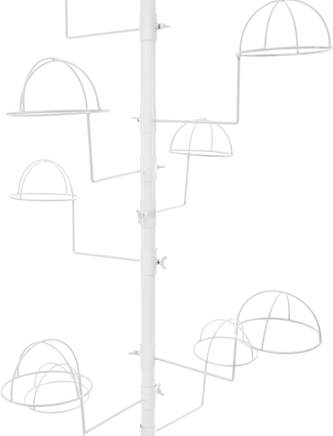 Freestanding Hat Rack Stand with Wheels,Metal Hat Organizer Rack with 16 Adjustable Circular Hooks,Floor Standing Hats Tree Display Stand (White)
