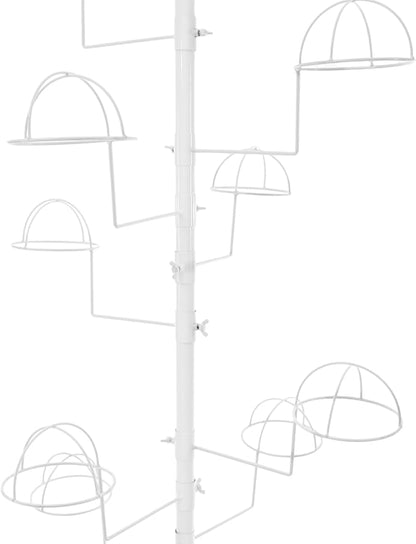 Freestanding Hat Rack Stand with Wheels,Metal Hat Organizer Rack with 16 Adjustable Circular Hooks,Floor Standing Hats Tree Display Stand (White)