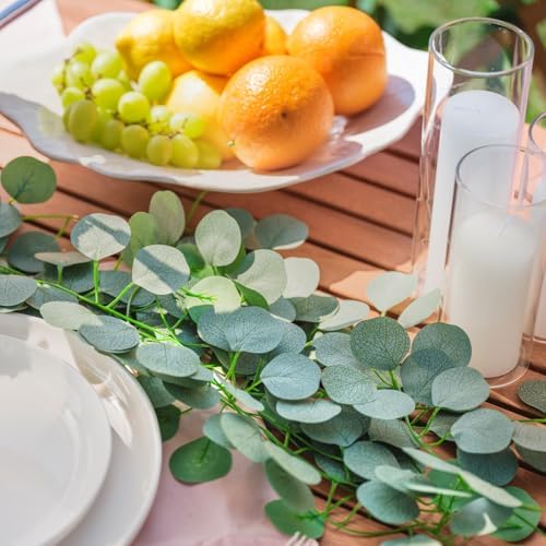 CQURE 14 Pack Eucalyptus Garland, Artificial Greenery Garland Spring Faux Eucalyptus Leaves Table Vines for Wedding Backdrop Fireplace Arch Door Wall Room Decor（98FT） - Image 6