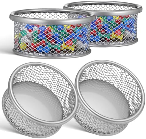 Operitacx 4Pcs Paper Clip Holders Mesh Paper Clip Holder Paperclip Dispenser Paper Clip Organizer Binder Clip Bobby Pin Hair Clip Holder for Desk Office School Drawer Silver (3.5x1.5 inch) by Operitacx