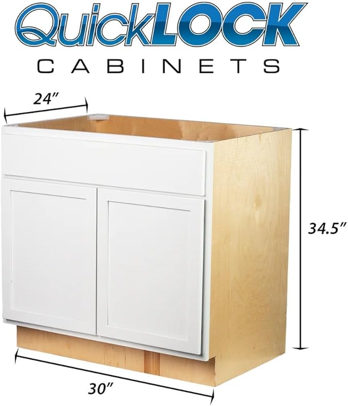 Quicklock RTA (Ready-to-Assemble) | Base Kitchen Cabinets - Shaker Style | Made in America (Pure White, 30" Wx34.5 Hx24 D Base)