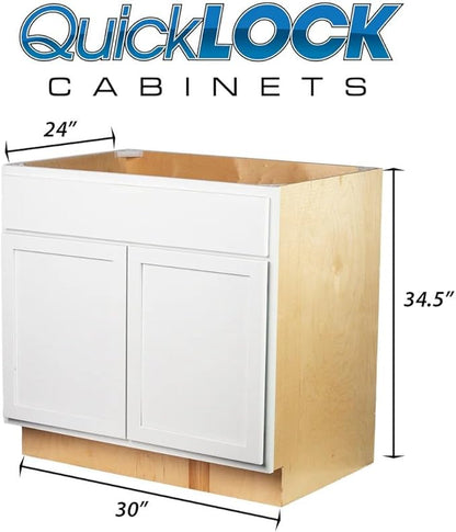 Quicklock RTA (Ready-to-Assemble) | Base Kitchen Cabinets - Shaker Style | Made in America (Pure White, 30" Wx34.5 Hx24 D Base)