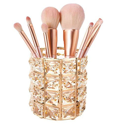 Crystal Makeup Brush Holder Organizer Eyebrow Comb Brushes Pen Pencil Cup Container Cosmetic Storage Organizer,Handcrafted Cosmetics Brushes Cup (Gold)
