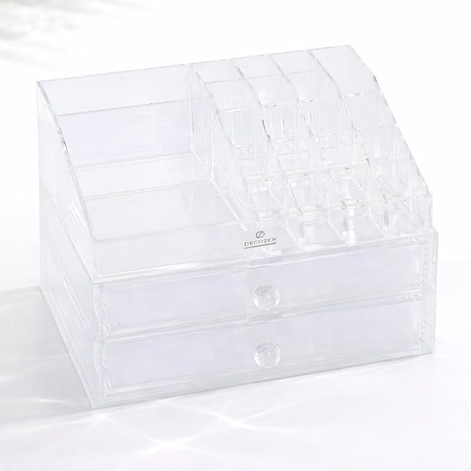 Decozen Makeup Organizer - Vanity Storage with Multiple Compartments and Drawers for Brushes, Lipsticks, Jewelry, Perfect for makeup organizer countertop, makeup holders and organizers, Gift for Mom