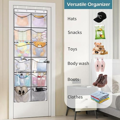 KIMBORA 2 Packs Narrow Over the Door Shoe Organizer and 12 Large Mesh Pockets Hanging Storage White