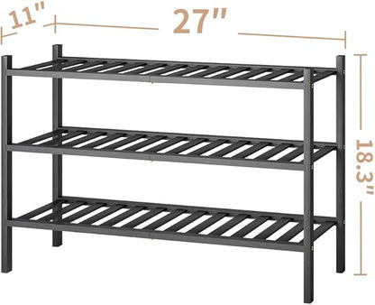 Shoe Rack, 3-Tier Bamboo Stackable Shoe Shelf Storage Organizer, Shoe Stand for Closet, Entryway and Hallway