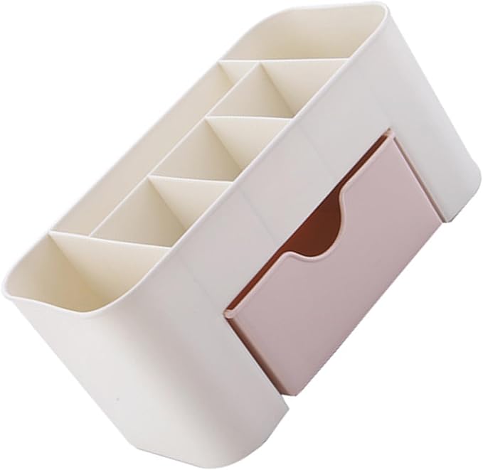 Tabletop Cosmetic Organizer, Spacious Plastic Jewelry Storage Box with Drawer Multicompartment Makeup Display Case for Dressing Table Bathroom