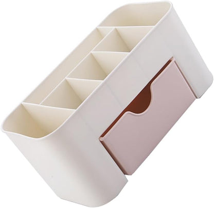 Tabletop Cosmetic Organizer, Spacious Plastic Jewelry Storage Box with Drawer Multicompartment Makeup Display Case for Dressing Table Bathroom