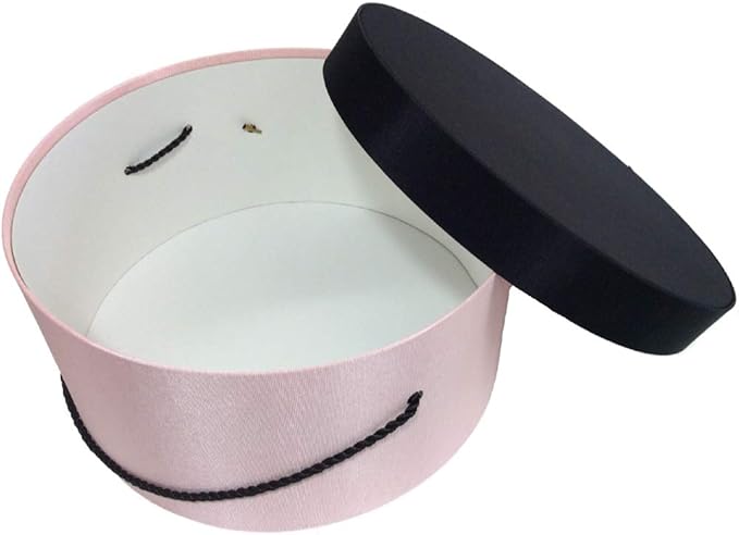 Sarah's Hat Boxes Classic Pink/Black Hat Box – 21.5" x 11.5" (Dia. x Ht.) Handmade in USA – Odorless Non-Toxic Adhesive, Cording Handle – Premium Storage for Hats & Accessories
