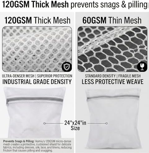 24x24 Medium Mesh Laundry Bags for Delicates, 2-Pack – for Lightweight Dresses, Blouses & Bed Linens – Durable 120GSM Fabric Prevents Snags & Pilling, Reusable Wash Bags - Image 4