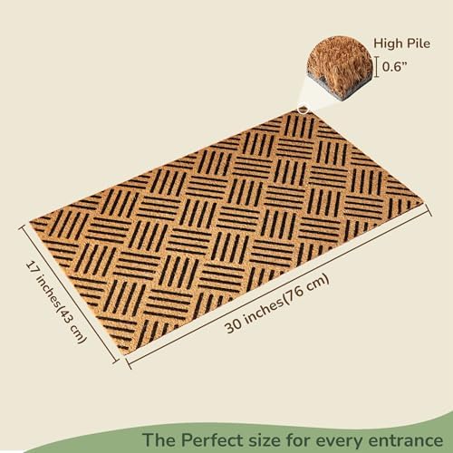Coco Coir Doormat, Floor Mats with Diamond Pattern, Beige 30x17 - Image 3