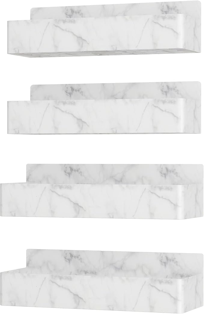 Mystozer Magnetic Spice Rack for Refrigerator, Kitchen Organizer and Storage Shelf, Marble(4 Pack)