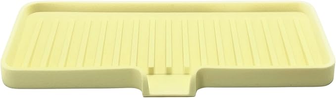 Silicone Soap Dish Tray and Sponge Holder with Drain Chute, Rectangular, Kitchen and Bathroom Sink Organizer (Pale Yellow, 9"x3.5")