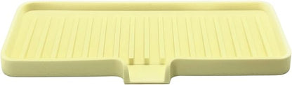 Silicone Soap Dish Tray and Sponge Holder with Drain Chute, Rectangular, Kitchen and Bathroom Sink Organizer (Pale Yellow, 9"x3.5")