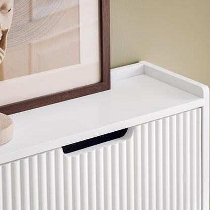SoBuy Shoe Storage Cabinet for Entryway, Freestanding Shoe Organizer Cabinet, Narrow Slim Hidden Shoe Rack, FSR170 (White, 4-Drawers)
