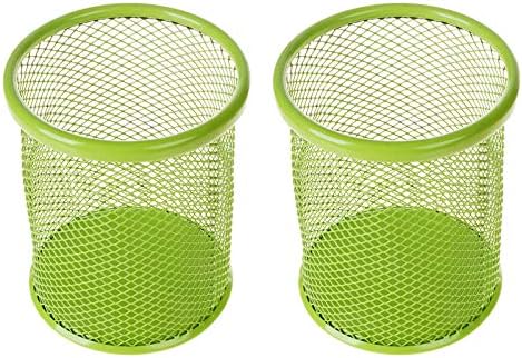 Saim Metal Desktop Storage Organizer Round Mesh Pen Ruler Eyebrow Pencil Makeup Brush Holder Case for Home Office Classroom, 2 Pcs, Green by Saim