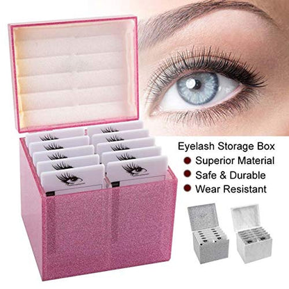 10 Layers Acrylic Eyelash Storage Box,Eyelash Holder Extension Tool,Makeup Organizer False Eyelashes Glue Pallet Holder, Grafting Eye lashes Close-Packed Display with 10 Pallets (pink)