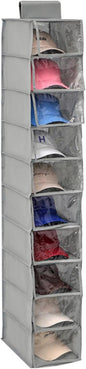 Hat Organizer Hanger, Hat Rack for Baseball Caps, Hanging Closet Organizer with 10 Pockets & Cover, Foldable Hat Storage Hanger Holder for Closet, Shelf (Grey)