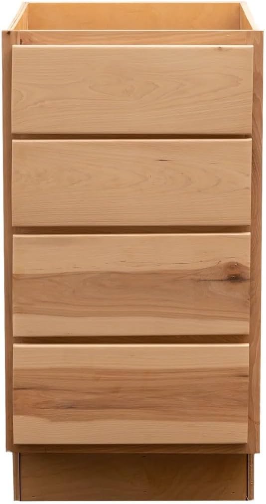 Quicklock RTA (Ready-to-Assemble) | Base Kitchen Cabinets - Shaker Style | Made in America (Raw Hickory, 24" Wx34.5 Hx24 D 4 Drawer)