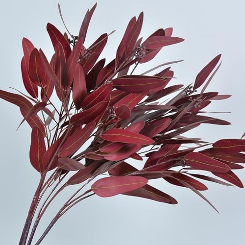 Ziwon Artificial Eucalyptus Stems Fall Decor, Burgundy, 32 in, 4 Packs - Image 6