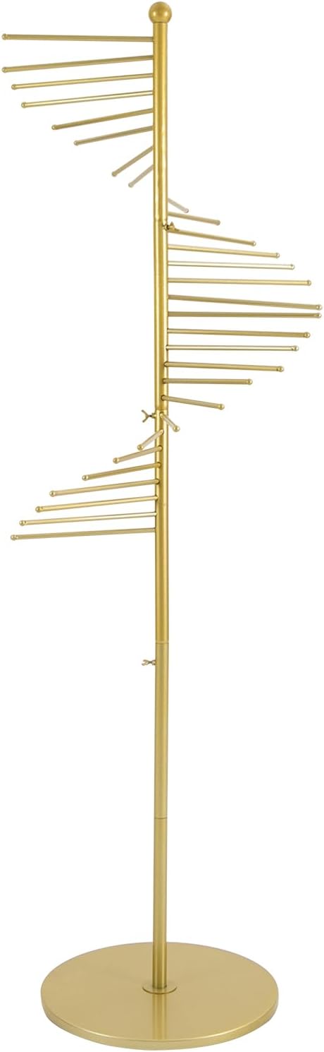 Freestanding Scarf Racks, Spiral Scarf Organizer Stand with 30 Hanger Rods, Metal Scarf Display Holder with Heavy Base for Clothing Store for Space Saving Shelves (Gold)