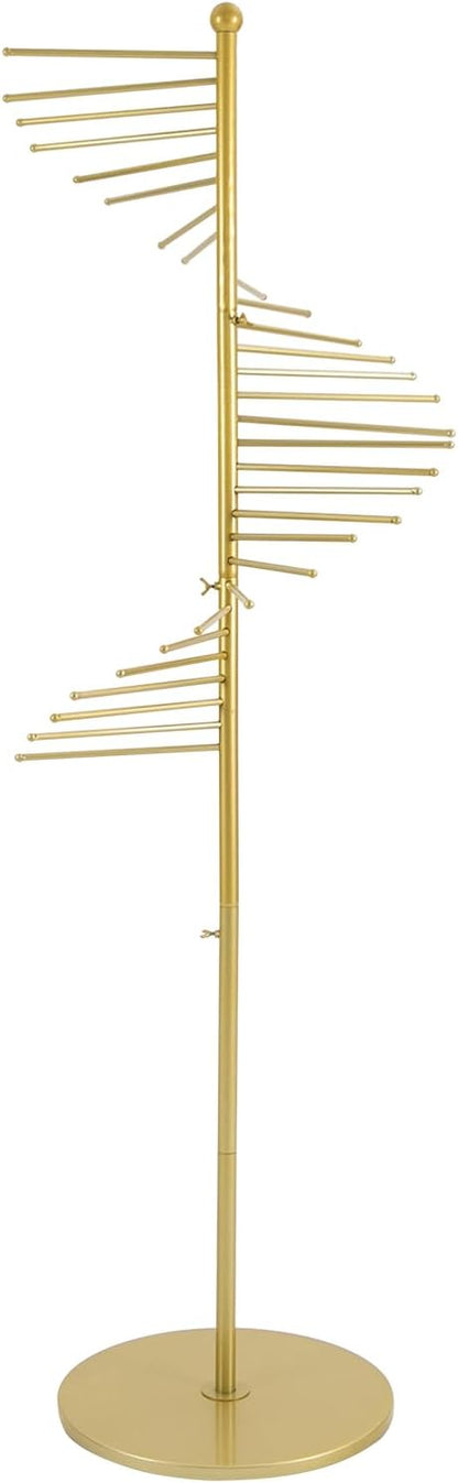 Freestanding Scarf Racks, Spiral Scarf Organizer Stand with 30 Hanger Rods, Metal Scarf Display Holder with Heavy Base for Clothing Store for Space Saving Shelves (Gold)