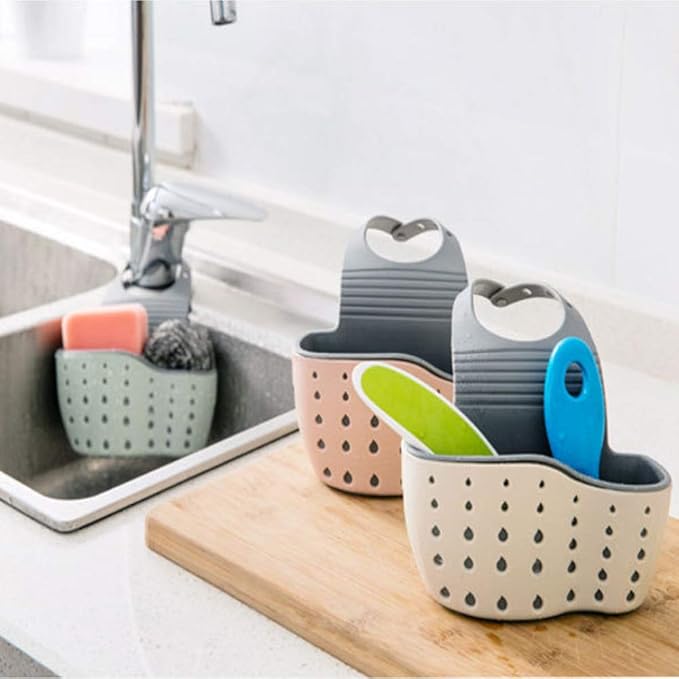 Qtopun Sponge Holder for Sink, 3 Pack Sink Caddy Organizer With 3 Hooks Kitchen Dishcloth Holder With Adjustable Strap Bathroom Soap Hanging Strainer Tootthbrush Bag
