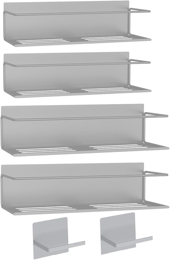 Magnetic Spice Rack For Refrigerator, Space Saving Magnetic Shelf For Fridge Grey 4 Pack With Magnetic Paper Towel Holder