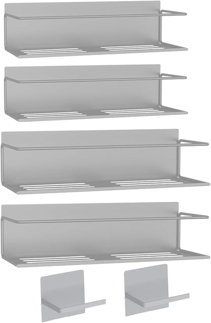 Magnetic Spice Rack For Refrigerator, Space Saving Magnetic Shelf For Fridge Grey 4 Pack With Magnetic Paper Towel Holder