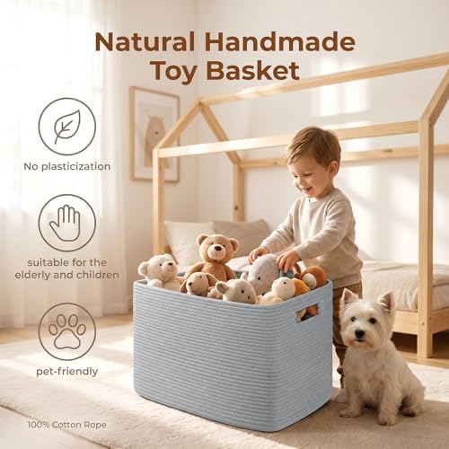 OIAHOMY 75L Large Blanket Basket Woven Storage Basket with Handle Grey - Image 5