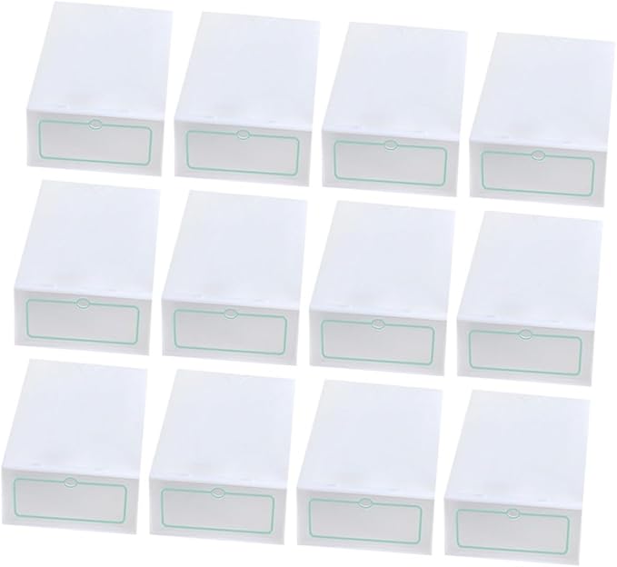 BESPORTBLE 12pcs Large White Stackable Plastic Shoes Storage Boxes Thickened Shoe Containers for Closet Organization and Storage