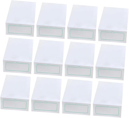 BESPORTBLE 12pcs Large White Stackable Plastic Shoes Storage Boxes Thickened Shoe Containers for Closet Organization and Storage