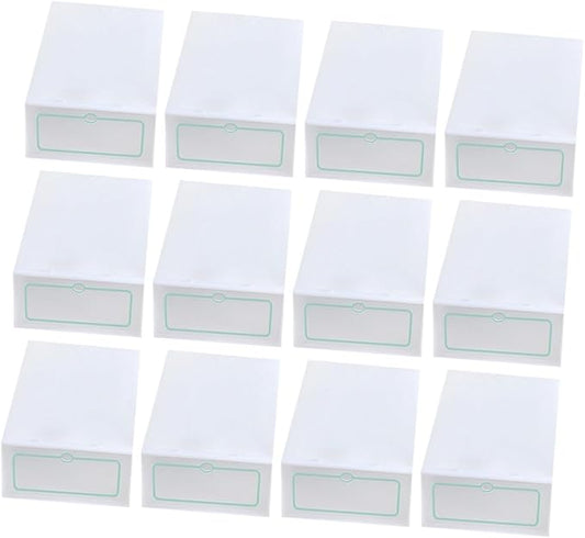 BESPORTBLE 12pcs Large White Stackable Plastic Shoes Storage Boxes Thickened Shoe Containers for Closet Organization and Storage