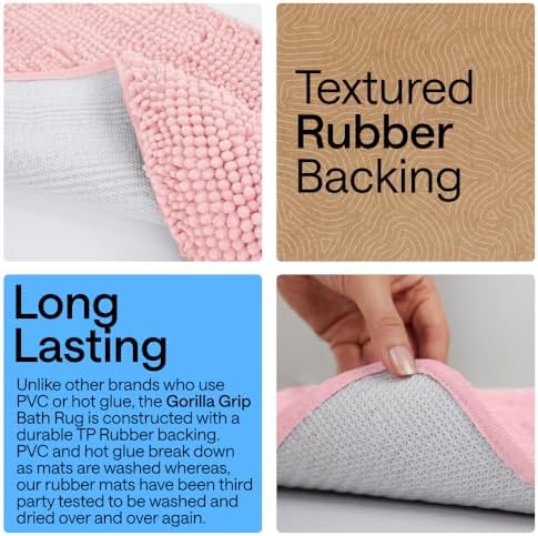 GORILLA GRIP Bath Rug Mat for Bathroom, Absorbent Chenille 24x17 Light Pink - Image 3