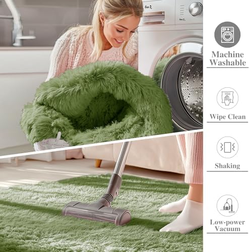 OLANLY Area Rugs for Living Room Bedroom, Machine Washable 4x5.9 ft Soft Fluffy Shaggy Bedside Rug, Indoor Floor Carpet for Kids Girls and Boys, Dorms, Nursery Rooms, Home Decor Aesthetic, Green - Image 2
